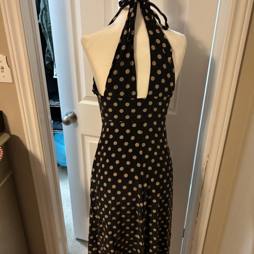 Vintage Betsey Johnson 100% Silk Black Halter Polka Dot  Dress - Picture 2 of 7